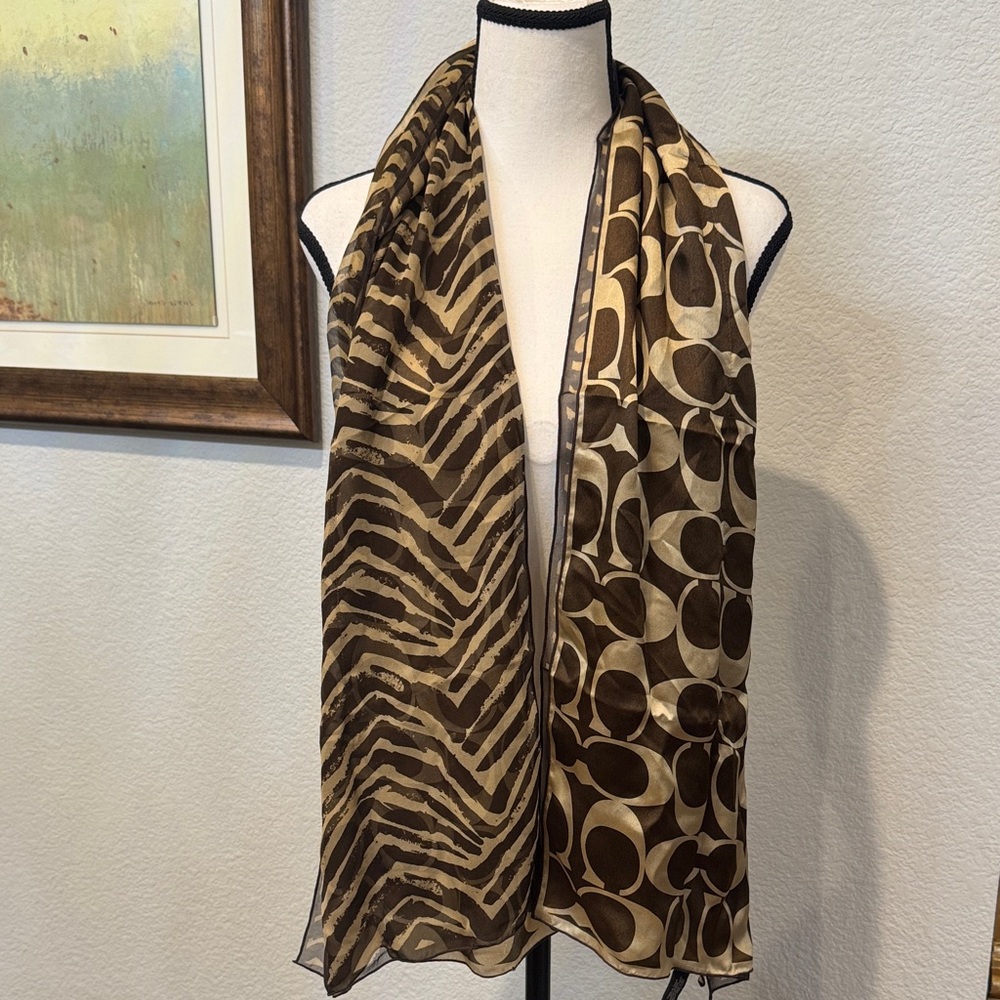 Authentic Coach Brown and Tan Patterned Scarf
